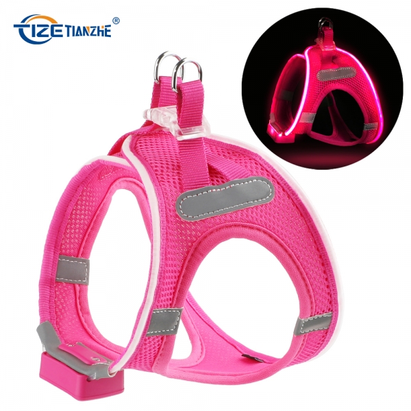 Light Up Small Dog Harness LED Glowing Dog Harness with Reflective Bands TC3010